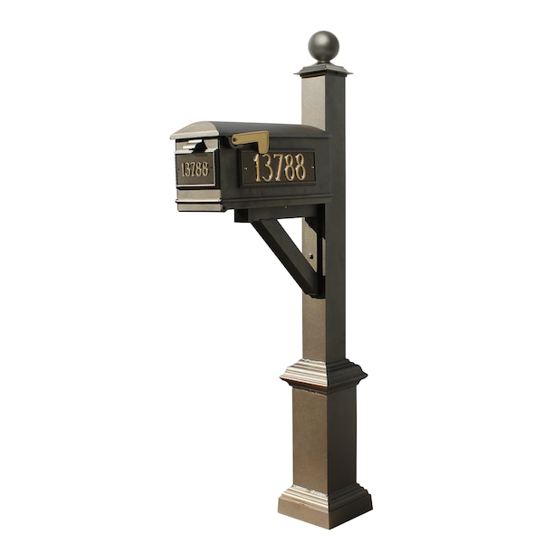 Qualarc Mailbox, (3 Cast Plates) Square Base & Large Ball Finial, (Bronze) WPD-SB1-S4-LM-3P-BRZ - main